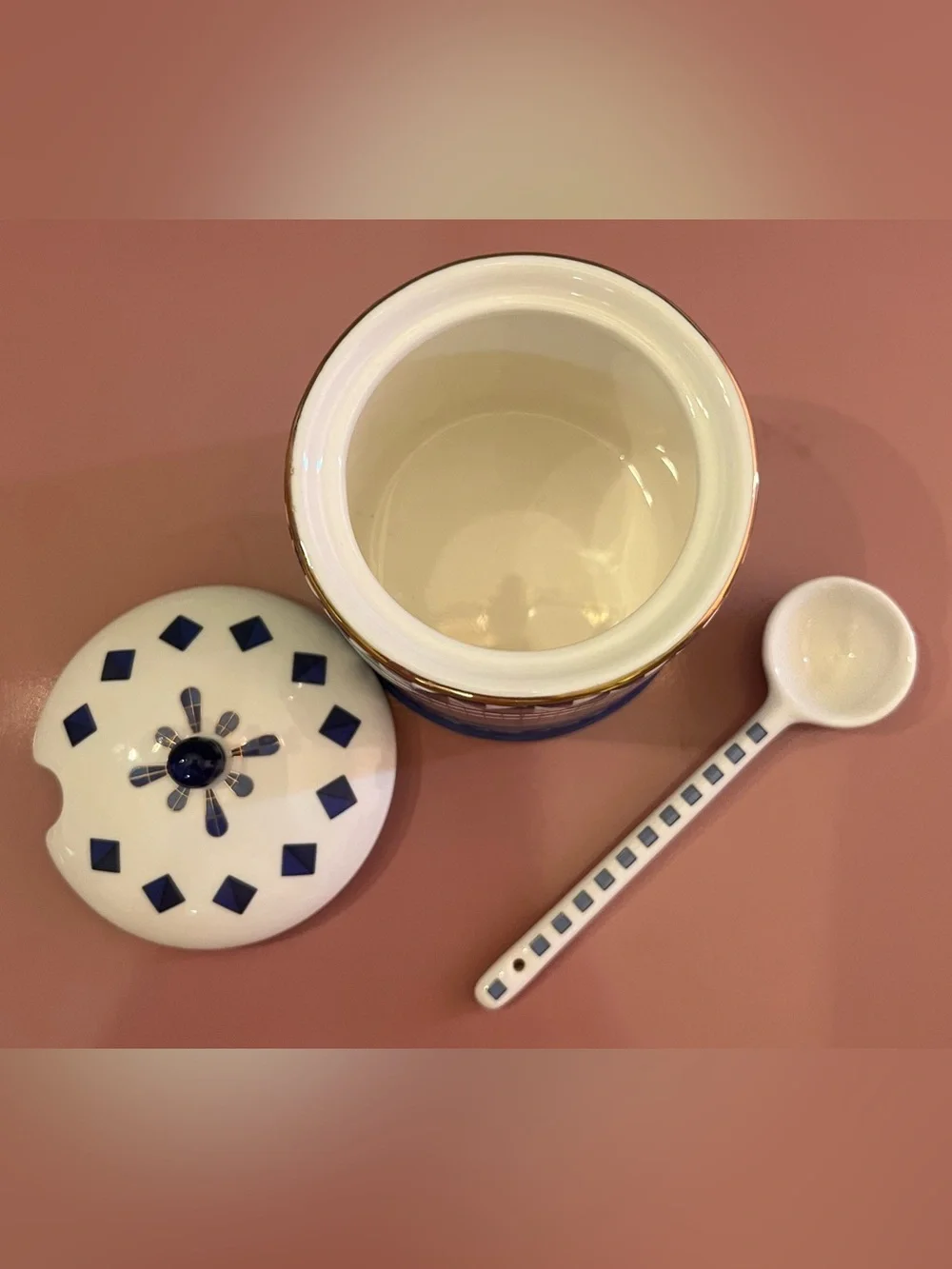 Anthropologie Bistro Tile Stoneware 24k Gold Accent Italia Sugar Serve Set